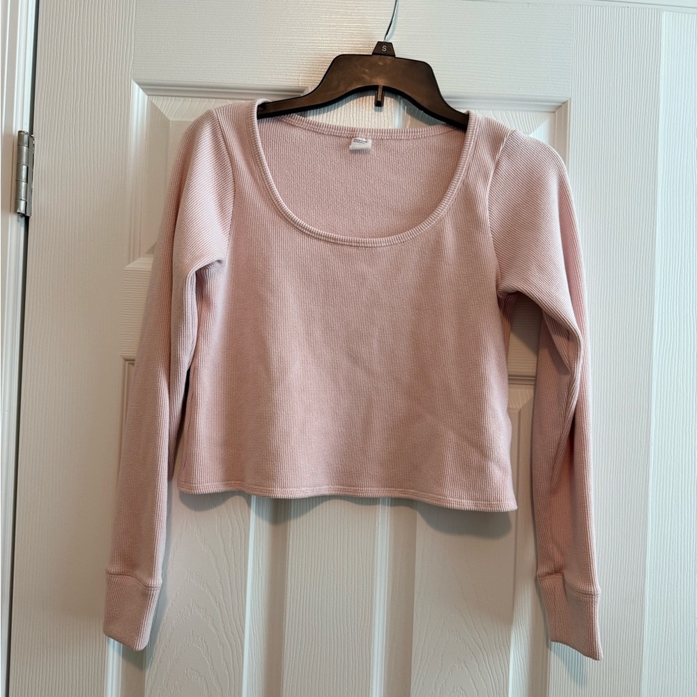 Gilly Hicks Pale Pink Scoop Neck Long Sleeve Crop Top